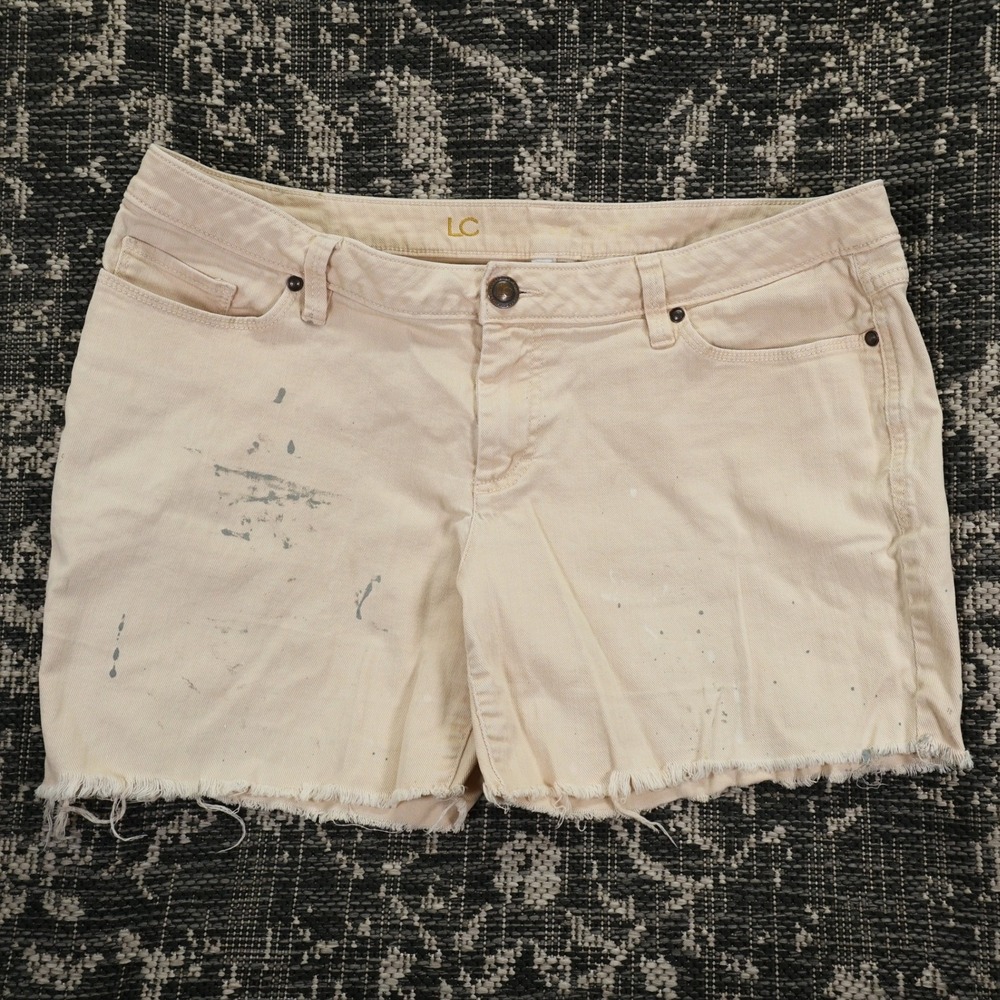 LC Lauren Conrad Women's Denim Shorts Beige Khaki Frayed Hem Casual Size 14